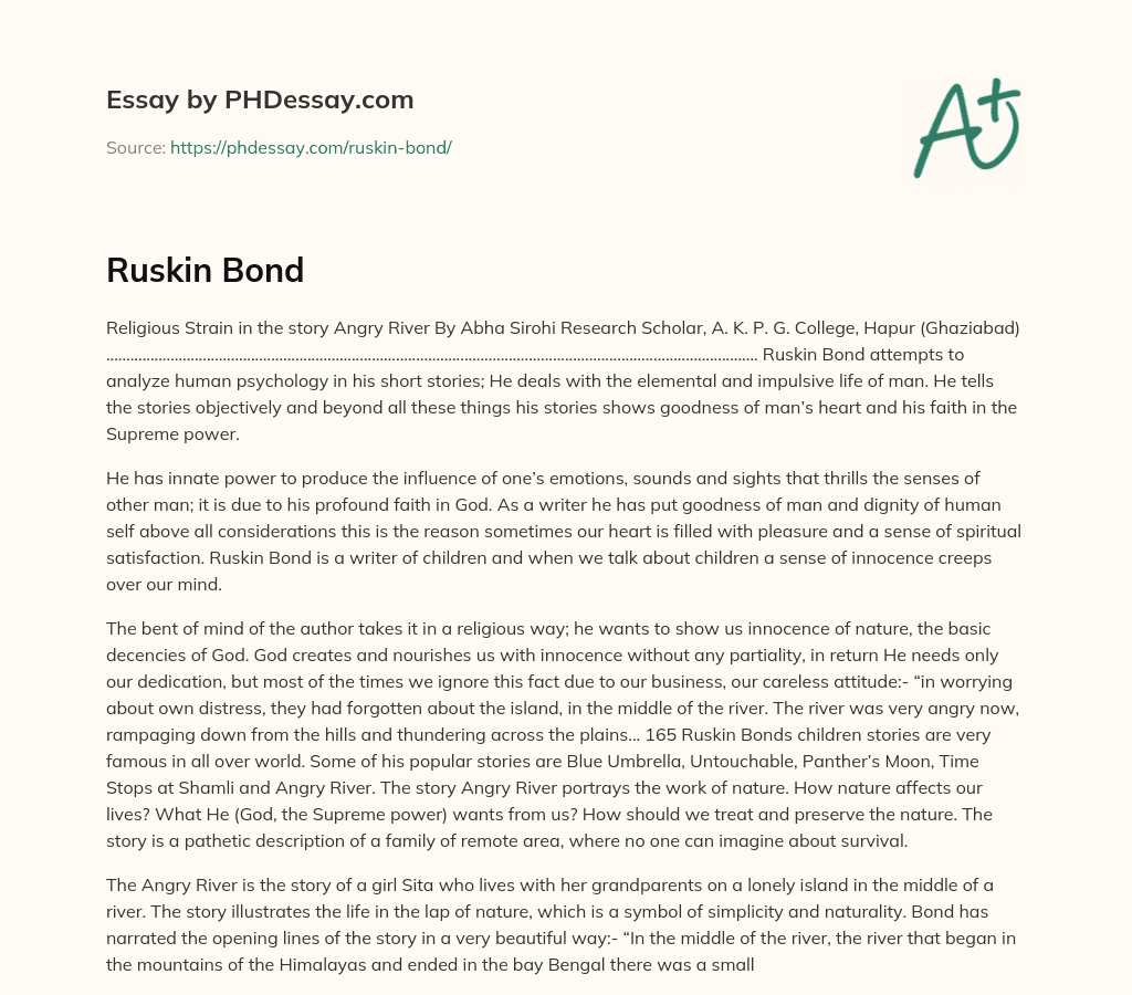 phd thesis on ruskin bond