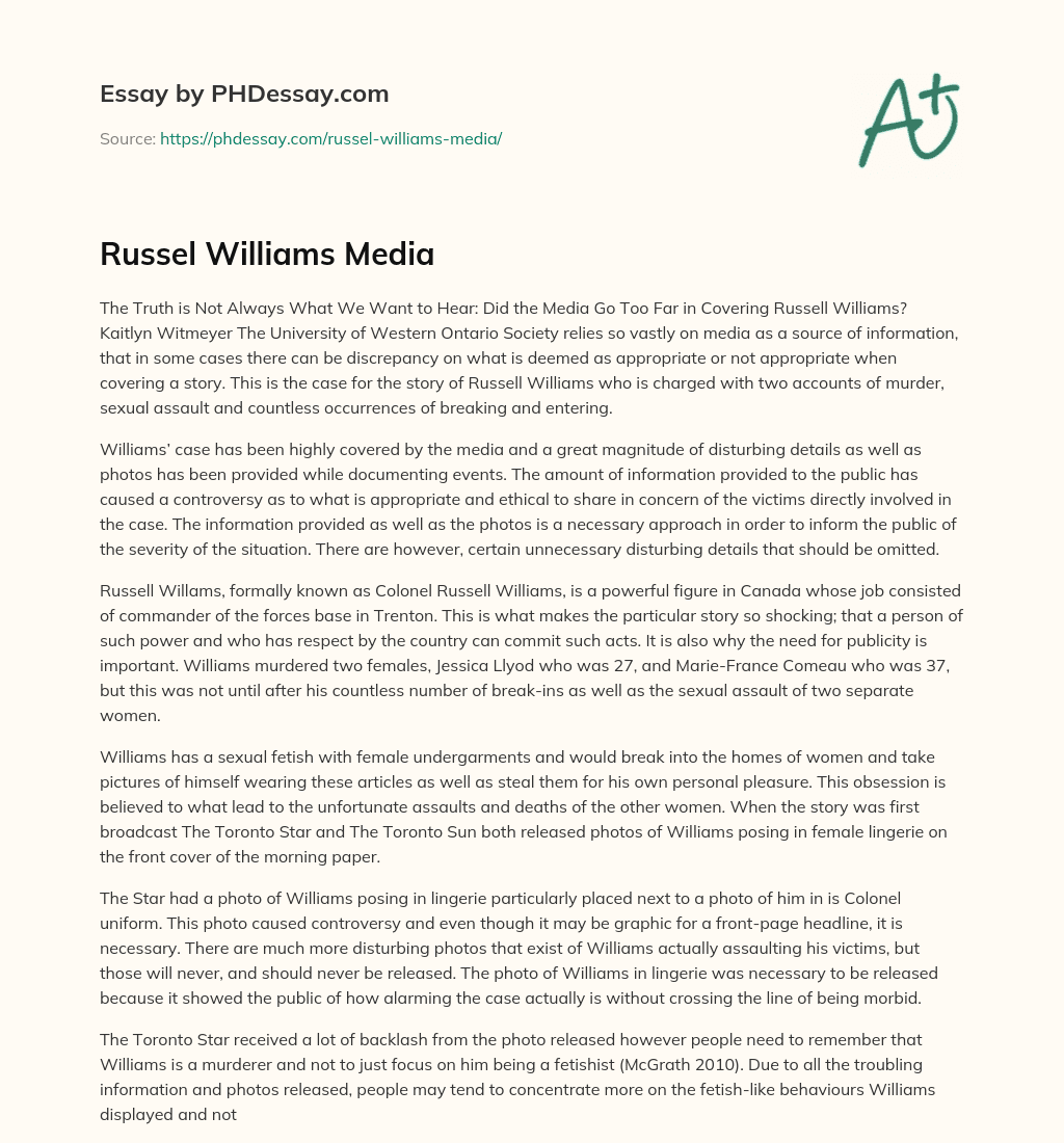 Russel Williams Media essay