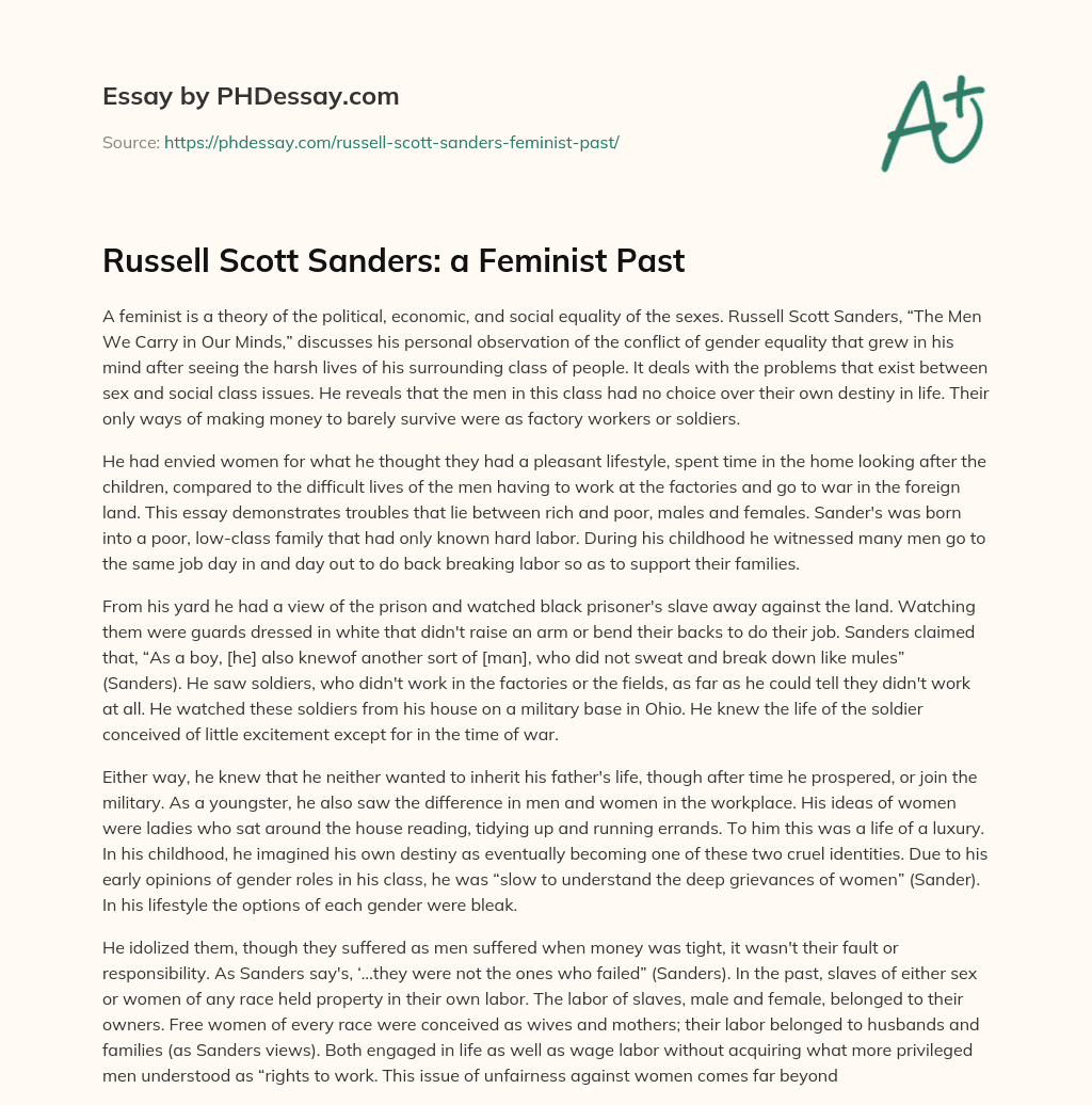 Russell Scott Sanders: a Feminist Past essay