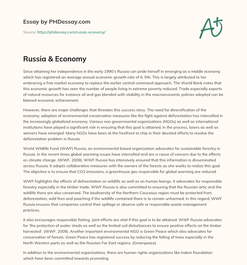 Russia & Economy essay