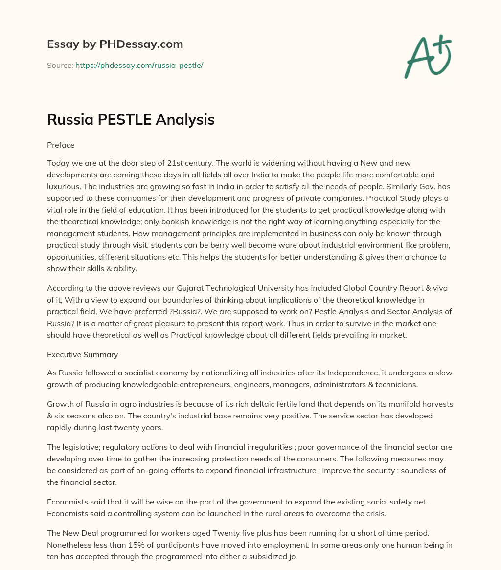 Russia PESTLE Analysis essay
