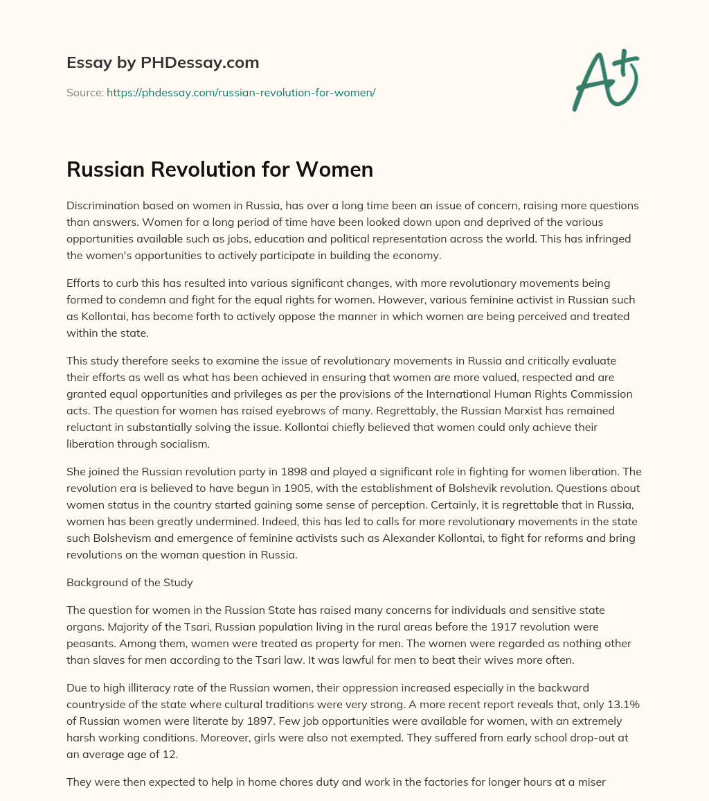 Russian Revolution for Women essay
