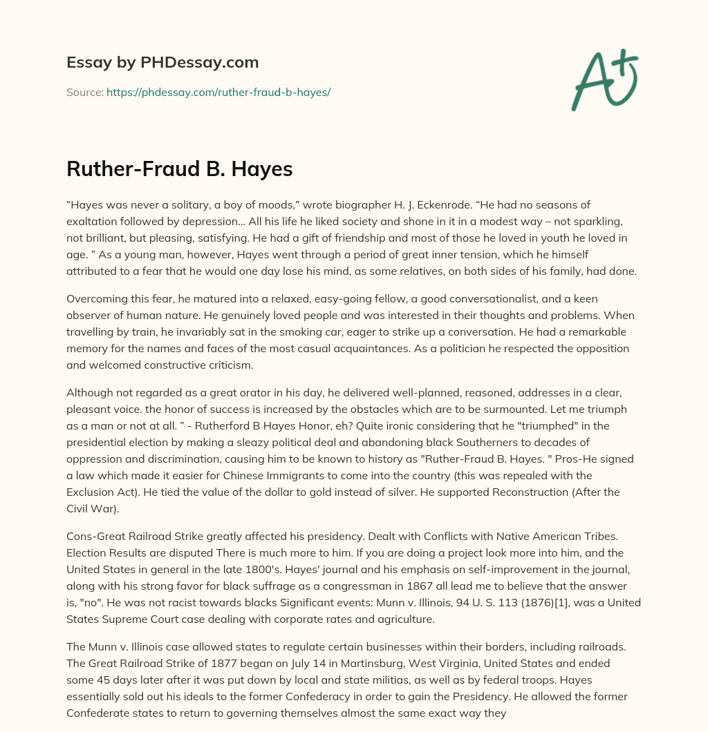 Ruther-Fraud B. Hayes essay