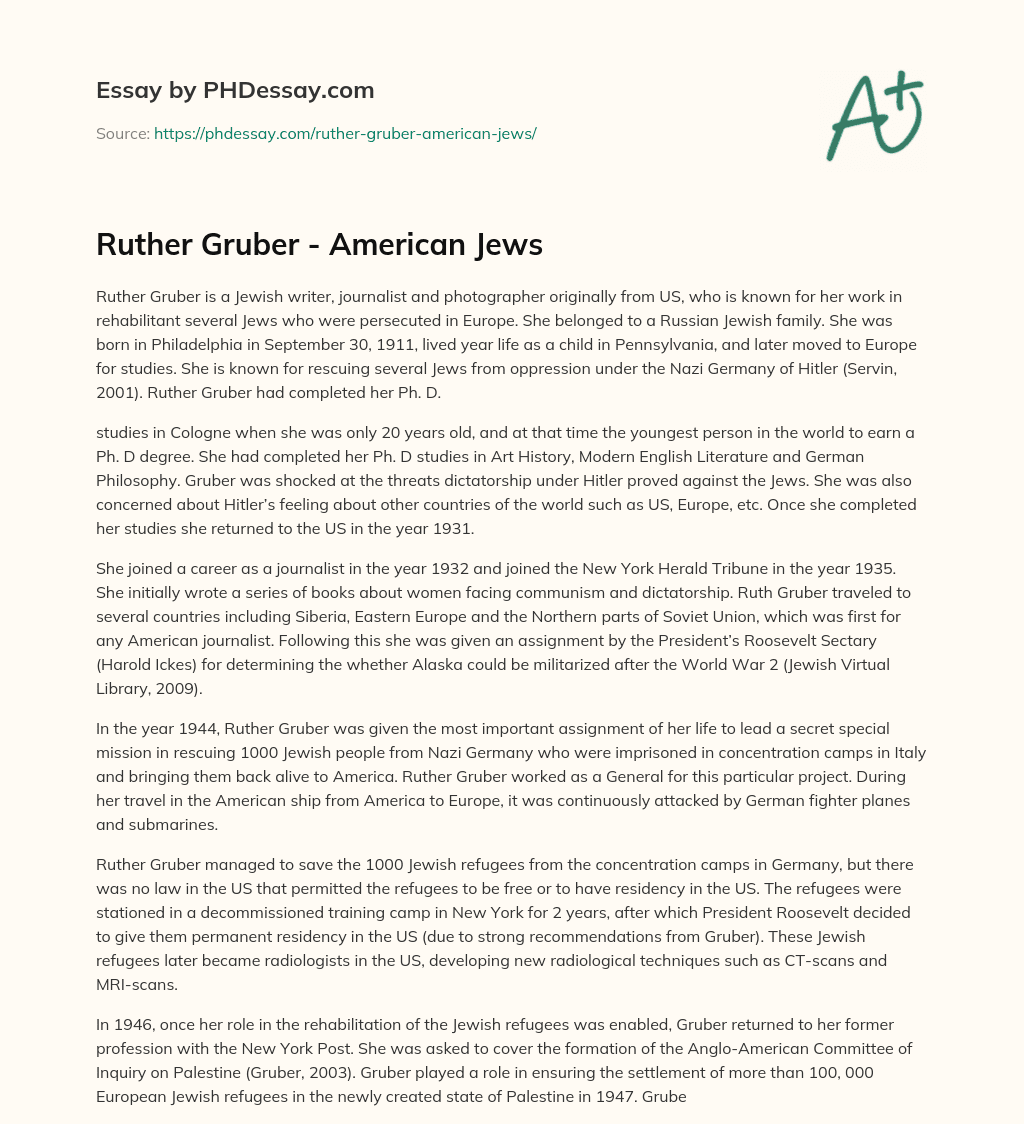 Ruther Gruber – American Jews essay