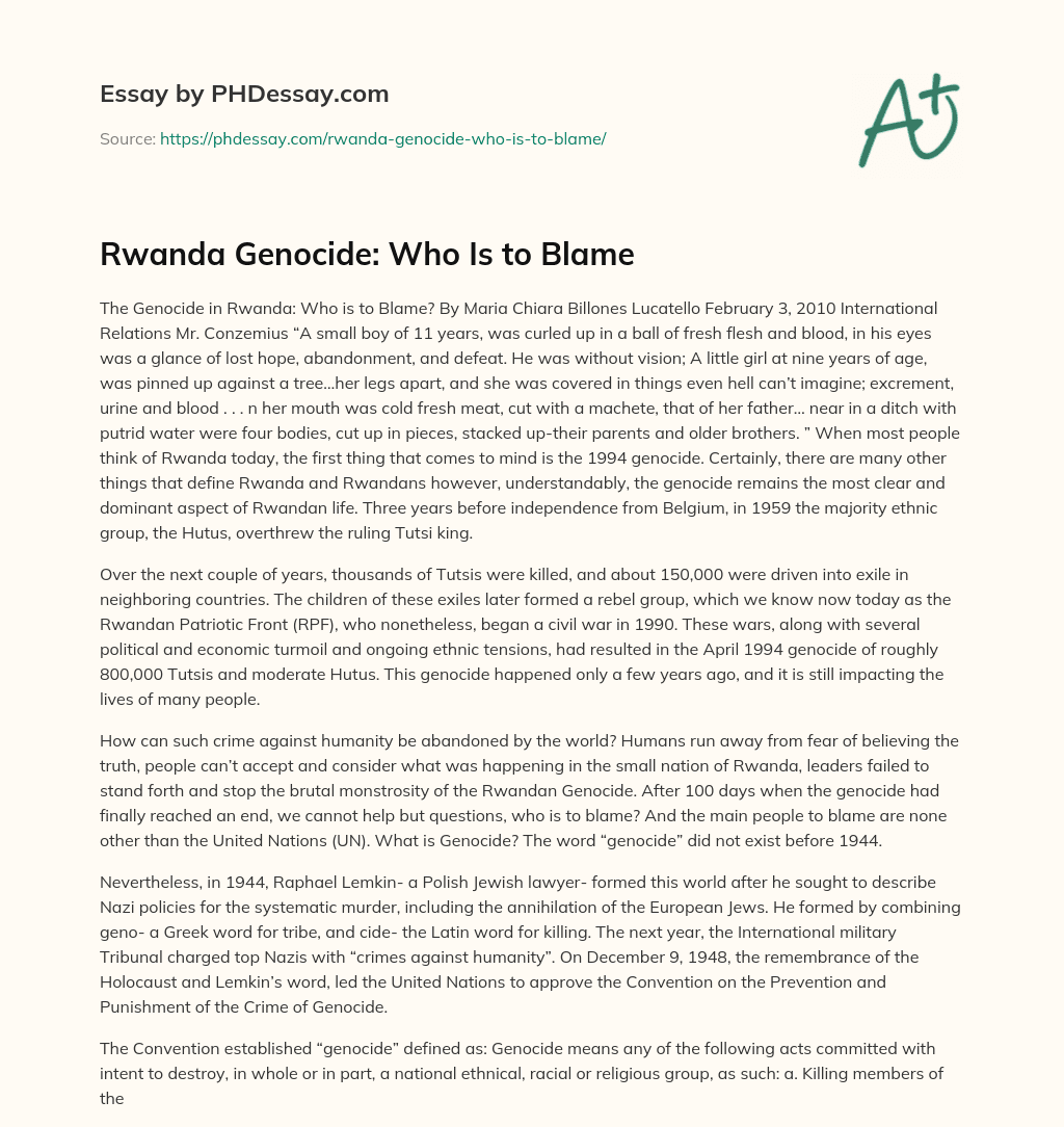Rwanda Genocide: Who Is to Blame essay