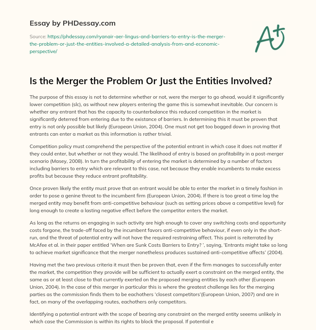 Is the Merger the Problem Or Just the Entities Involved? essay