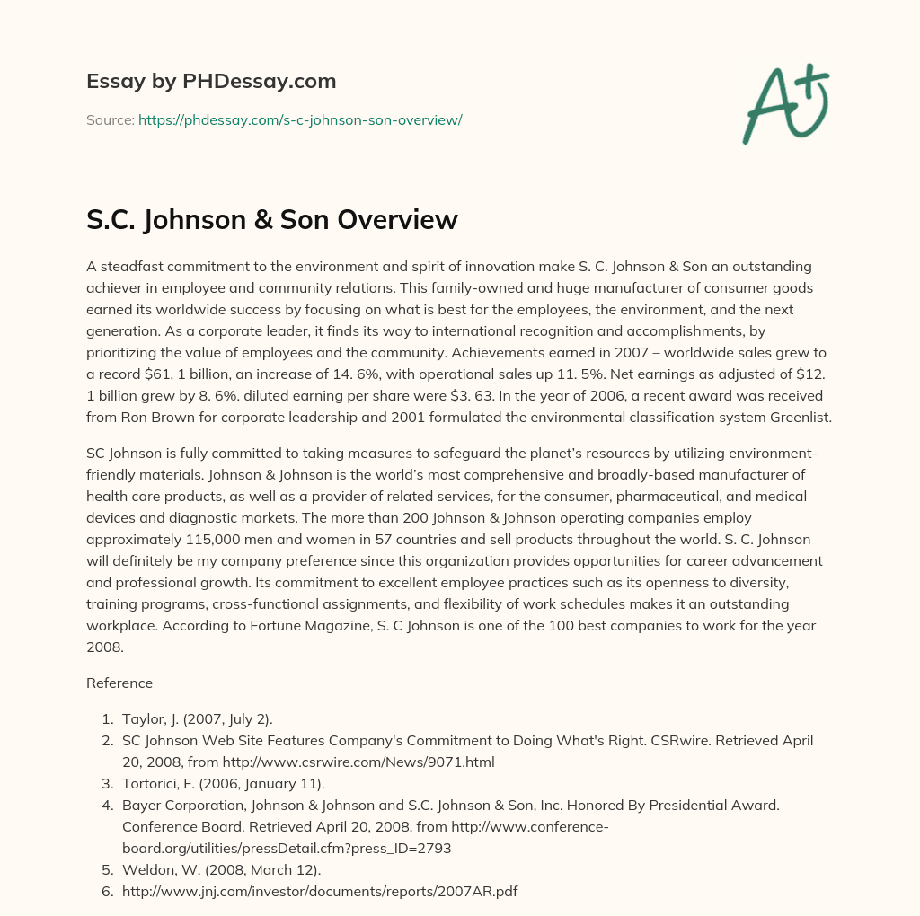S.C. Johnson & Son Overview essay