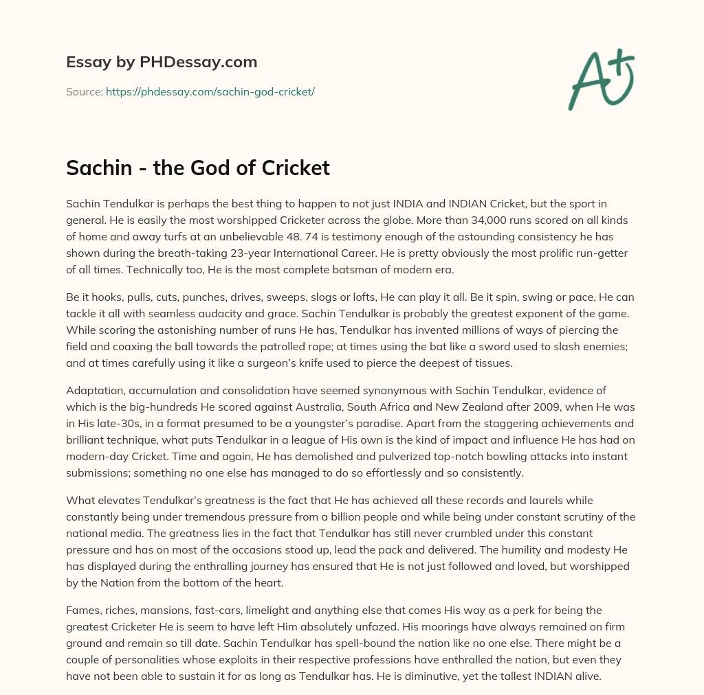 Sachin – the God of Cricket essay