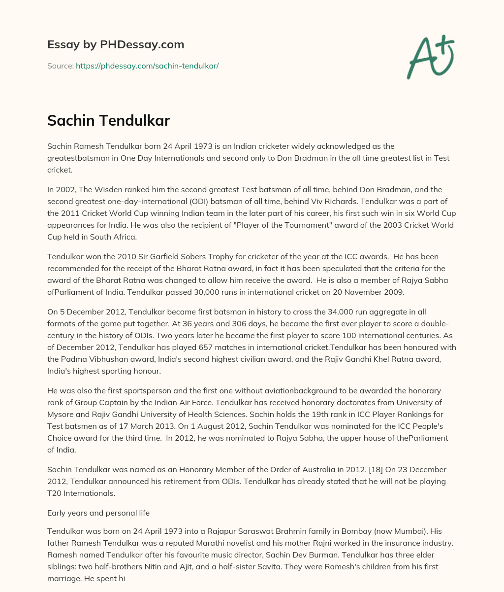 Sachin Tendulkar essay