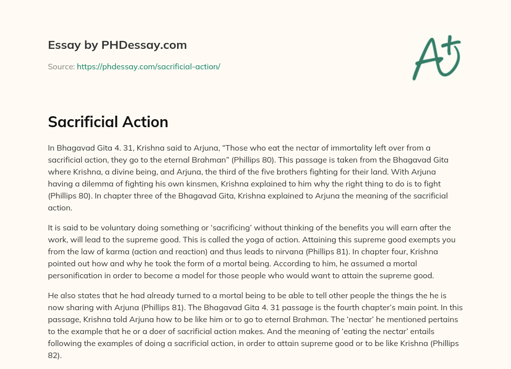 Sacrificial Action essay