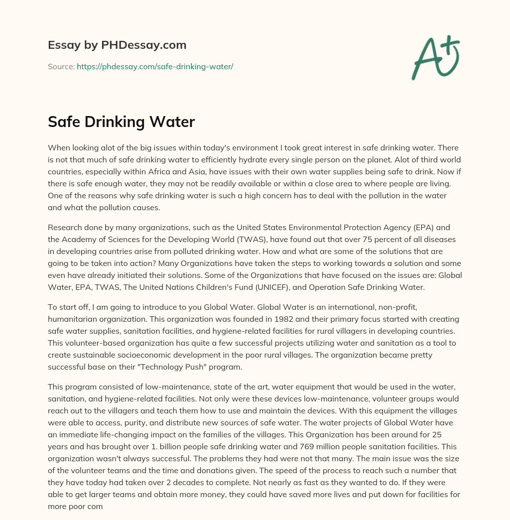 drinking water quality essay