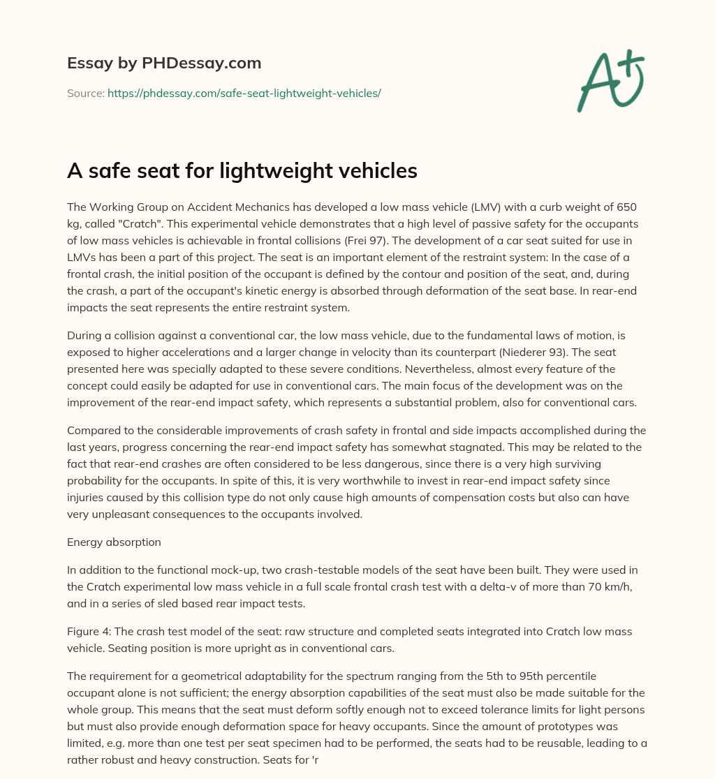 A safe seat for lightweight vehicles essay