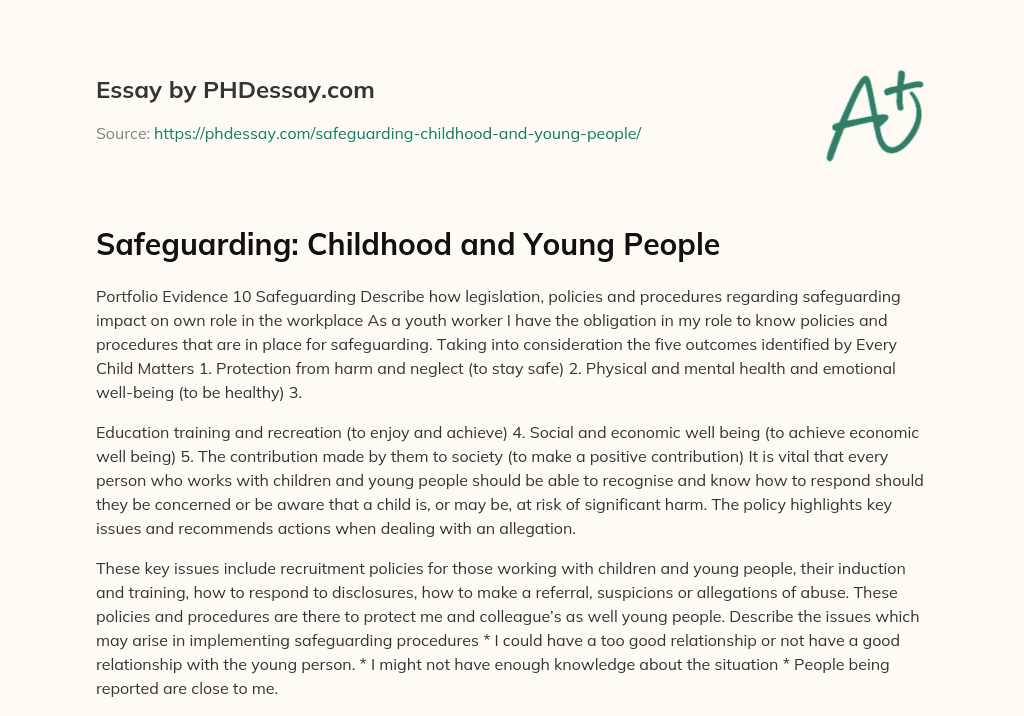 Safeguarding: Childhood and Young People essay