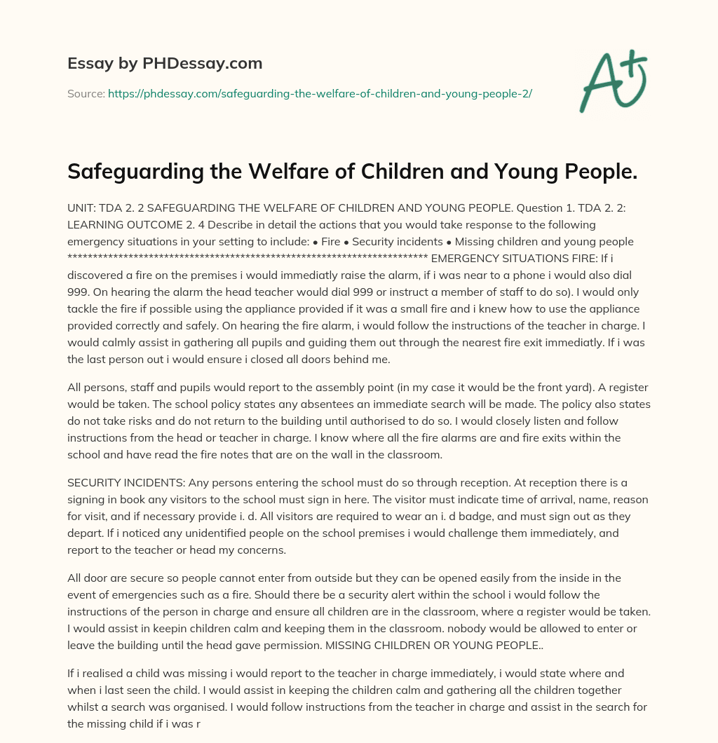 Safeguarding the Welfare of Children and Young People. essay