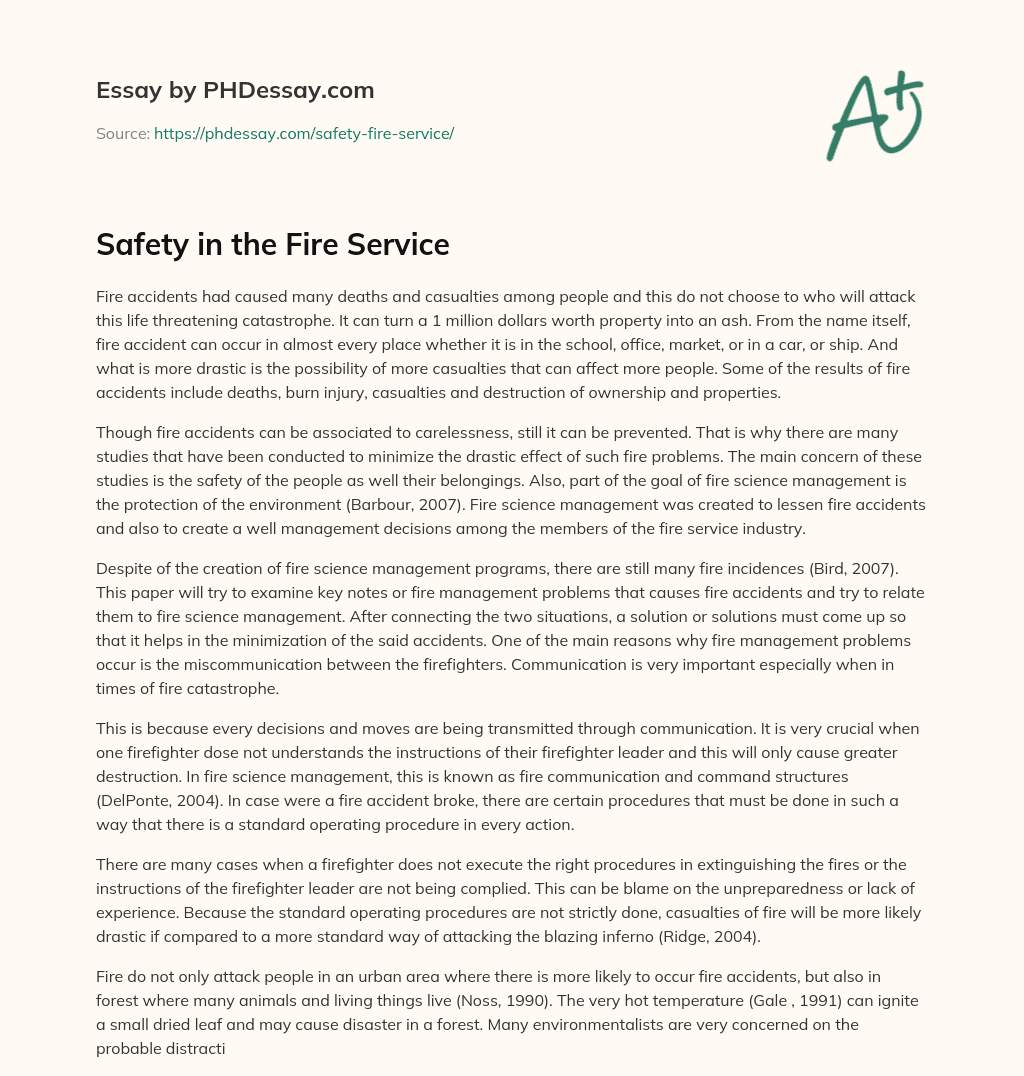 Safety in the Fire Service essay