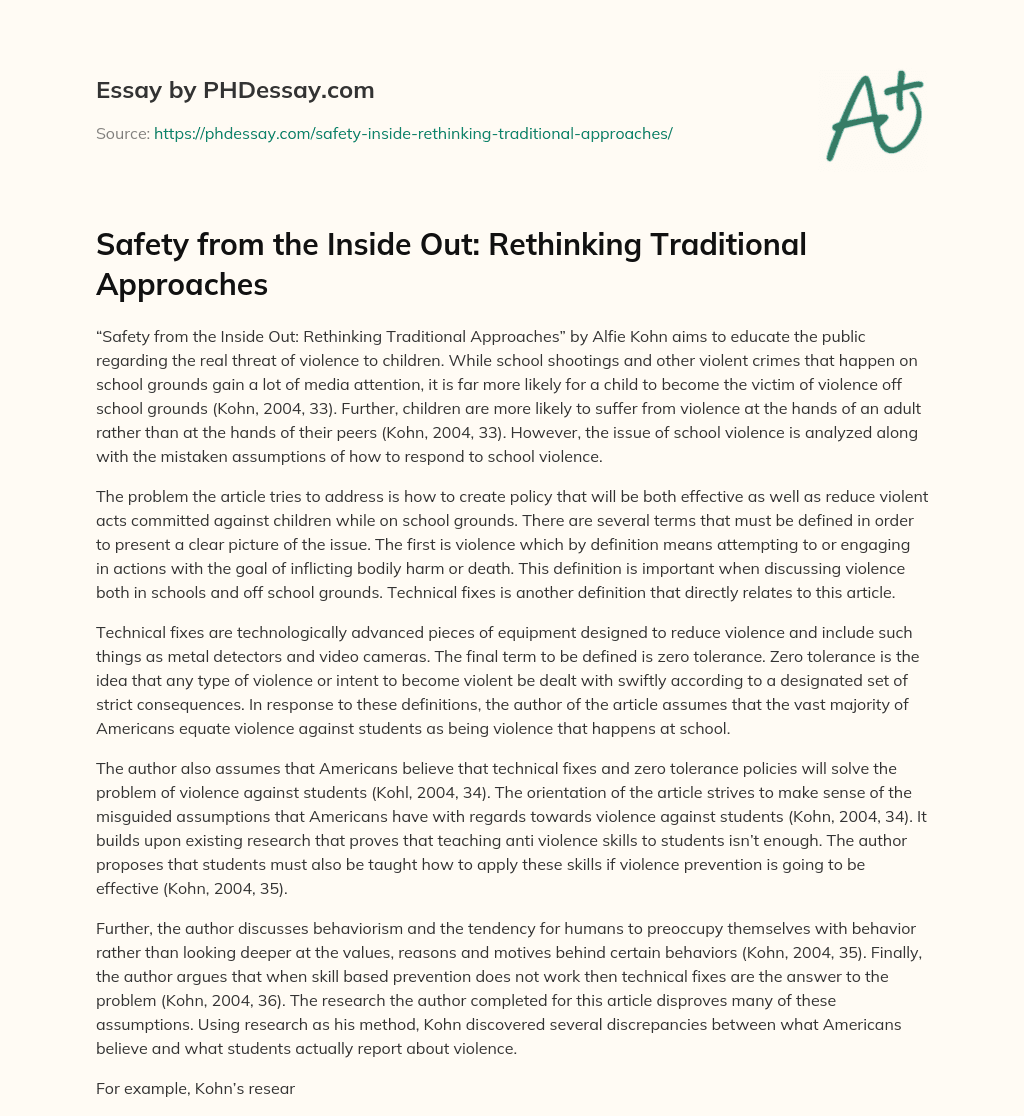 Safety from the Inside Out: Rethinking Traditional Approaches essay