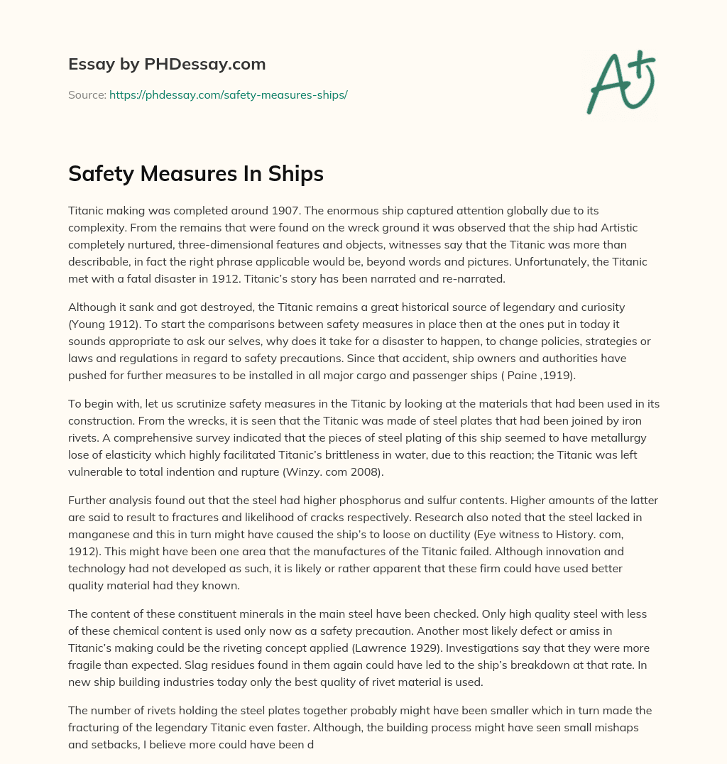safety onboard ship essay