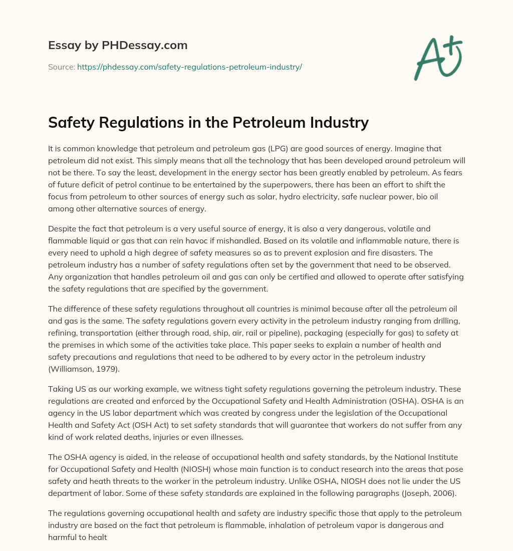 Safety Regulations in the Petroleum Industry