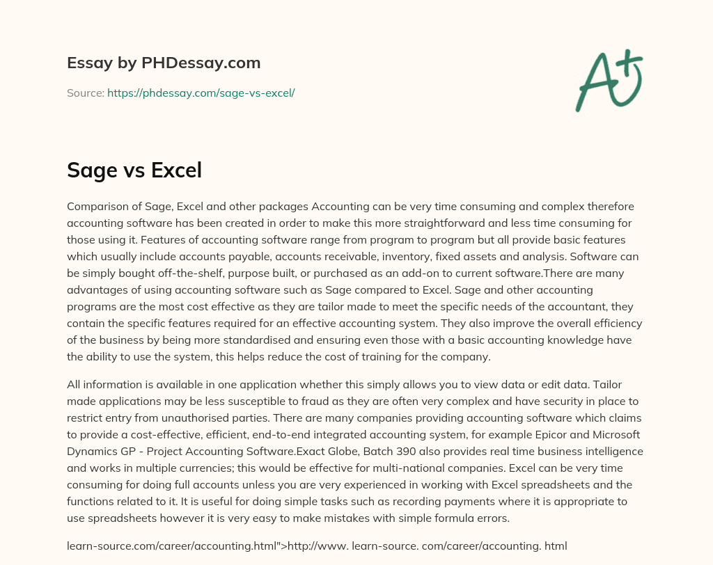 Sage vs Excel essay