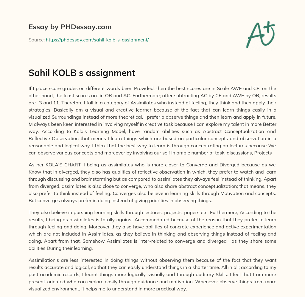 Sahil KOLB s assignment essay