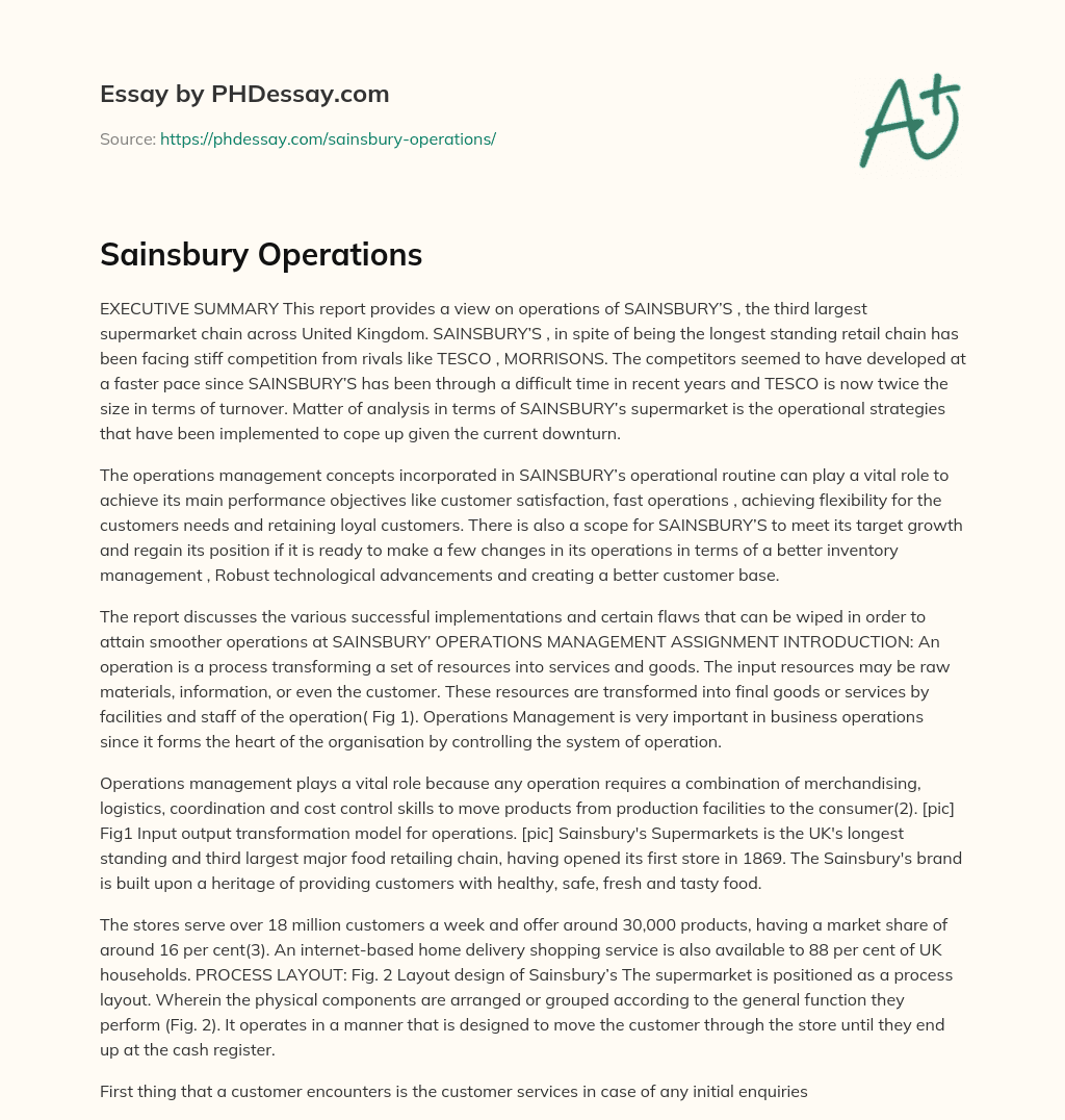Sainsbury Operations essay