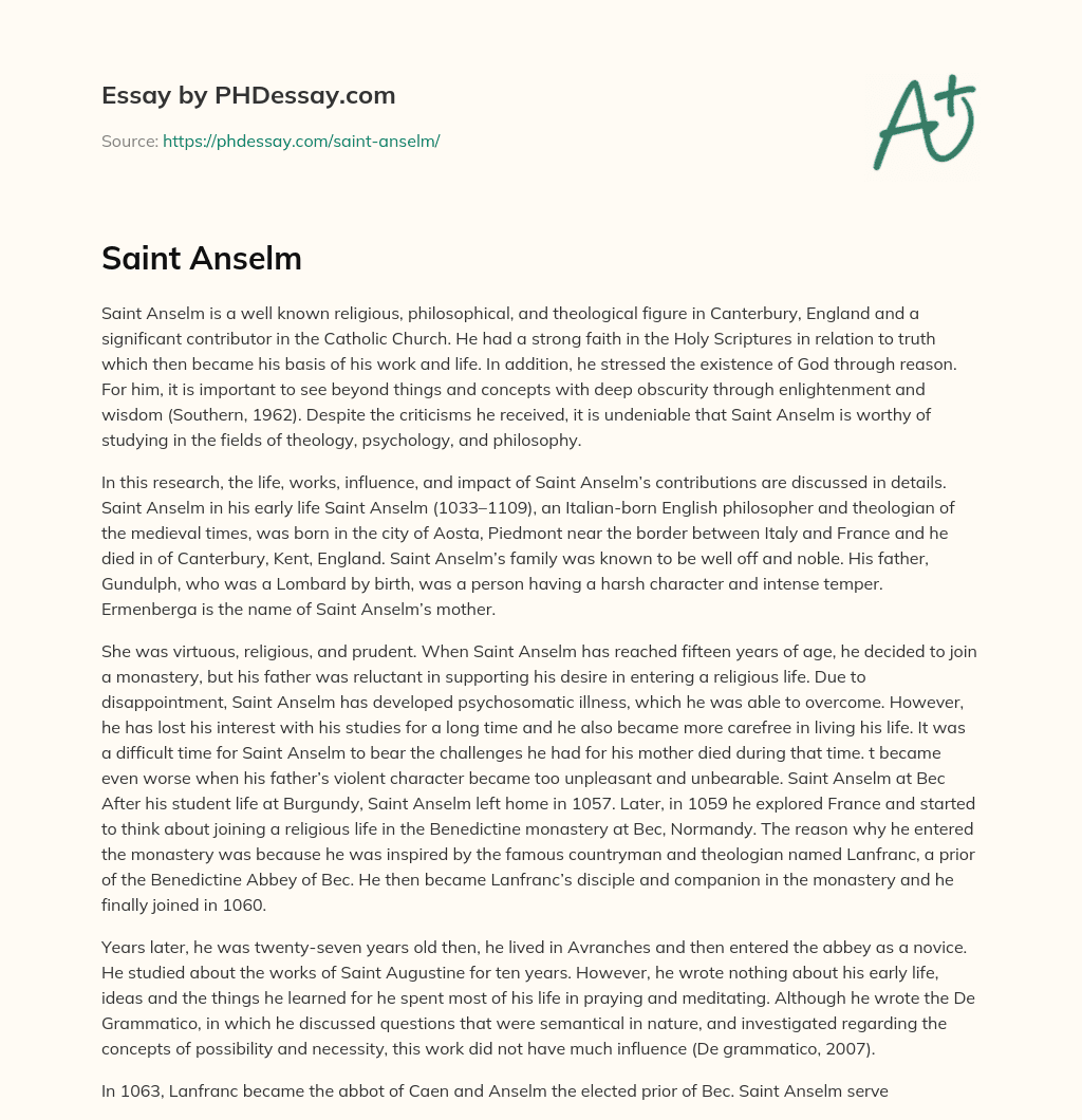 Saint Anselm essay