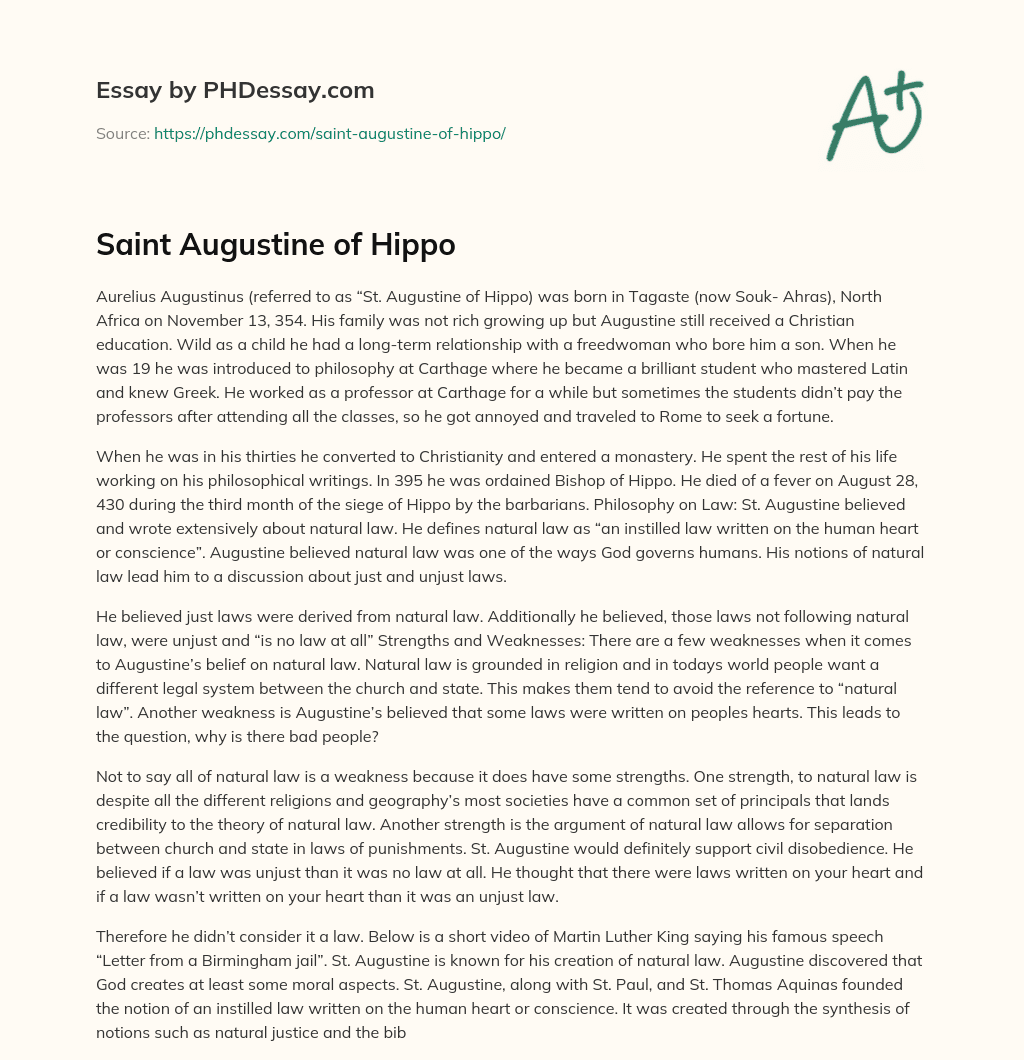 Saint Augustine of Hippo essay