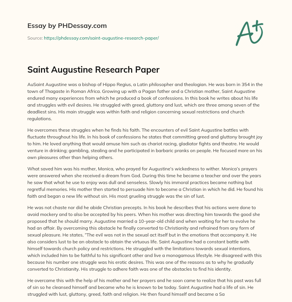 Saint Augustine Research Paper essay
