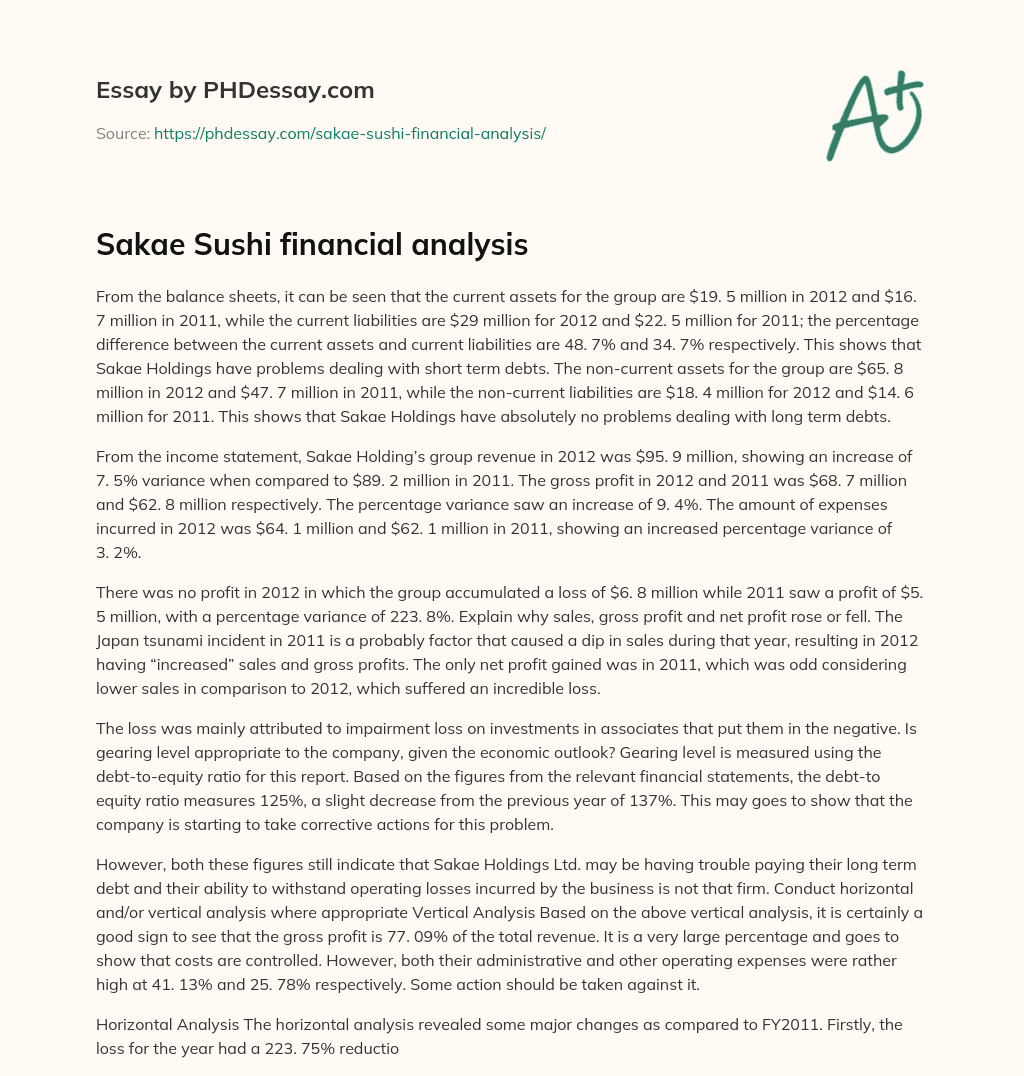 Sakae Sushi financial analysis essay