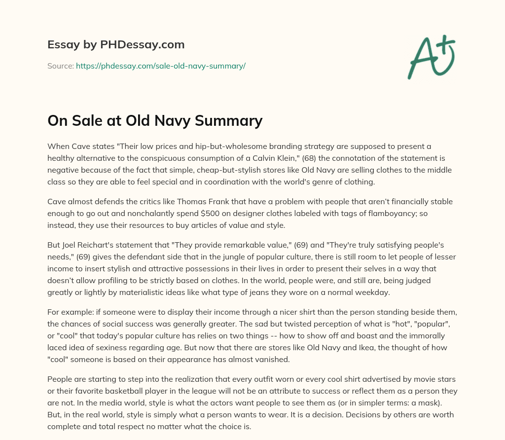 On Sale at Old Navy Summary essay
