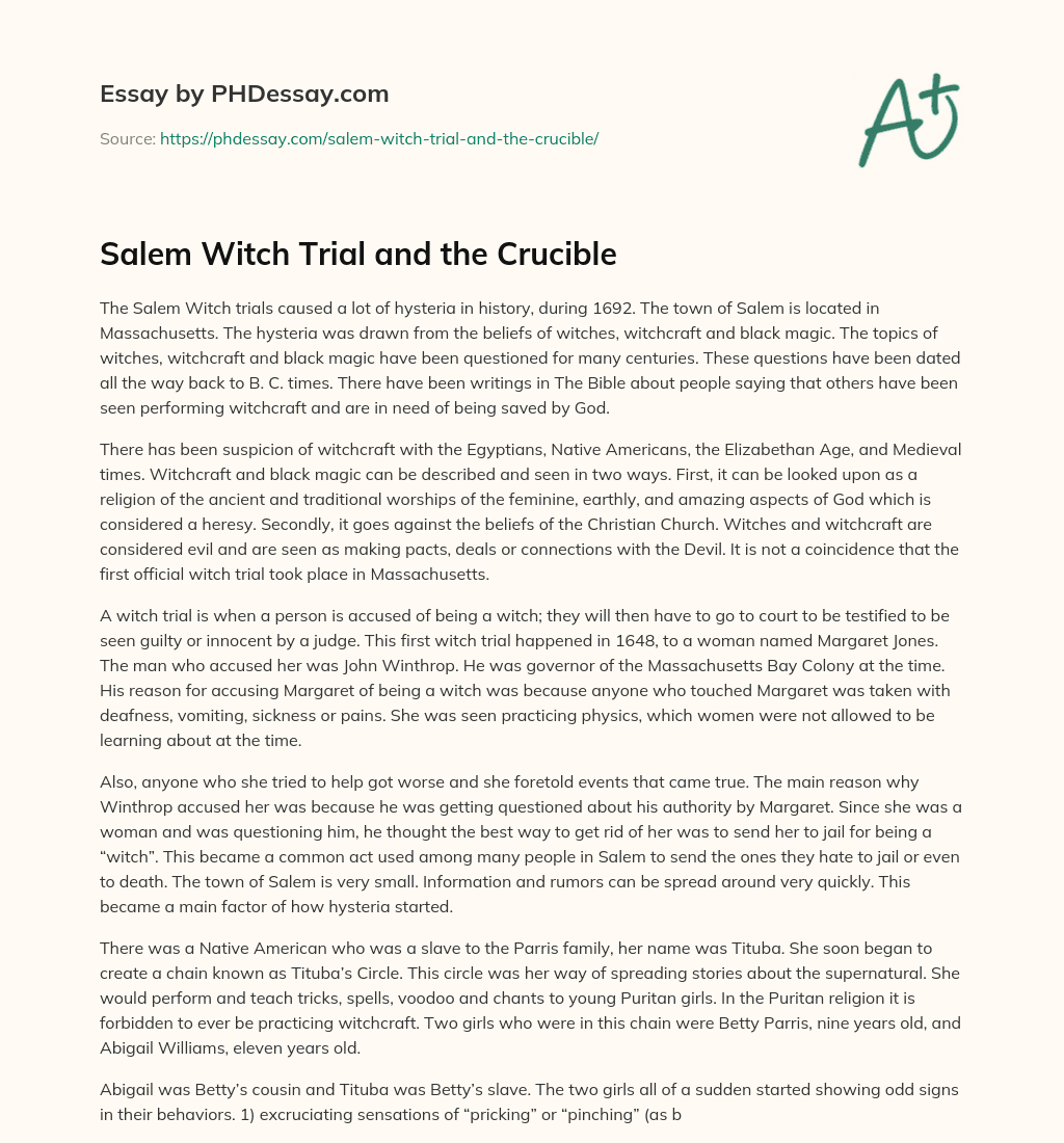 Salem Witch Trial and the Crucible essay