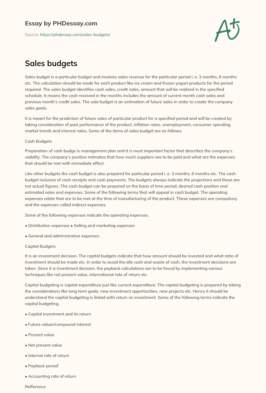 Sales budgets essay