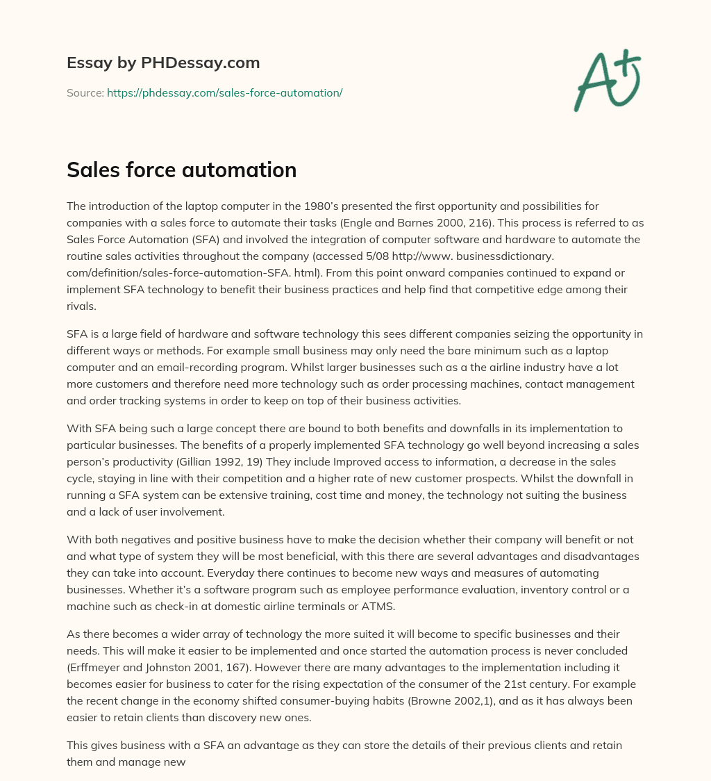 Sales force automation essay