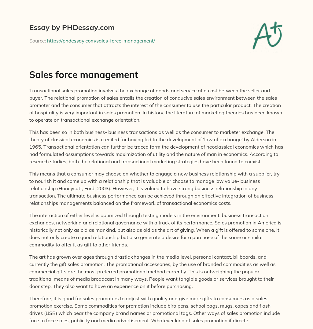 Sales force management essay