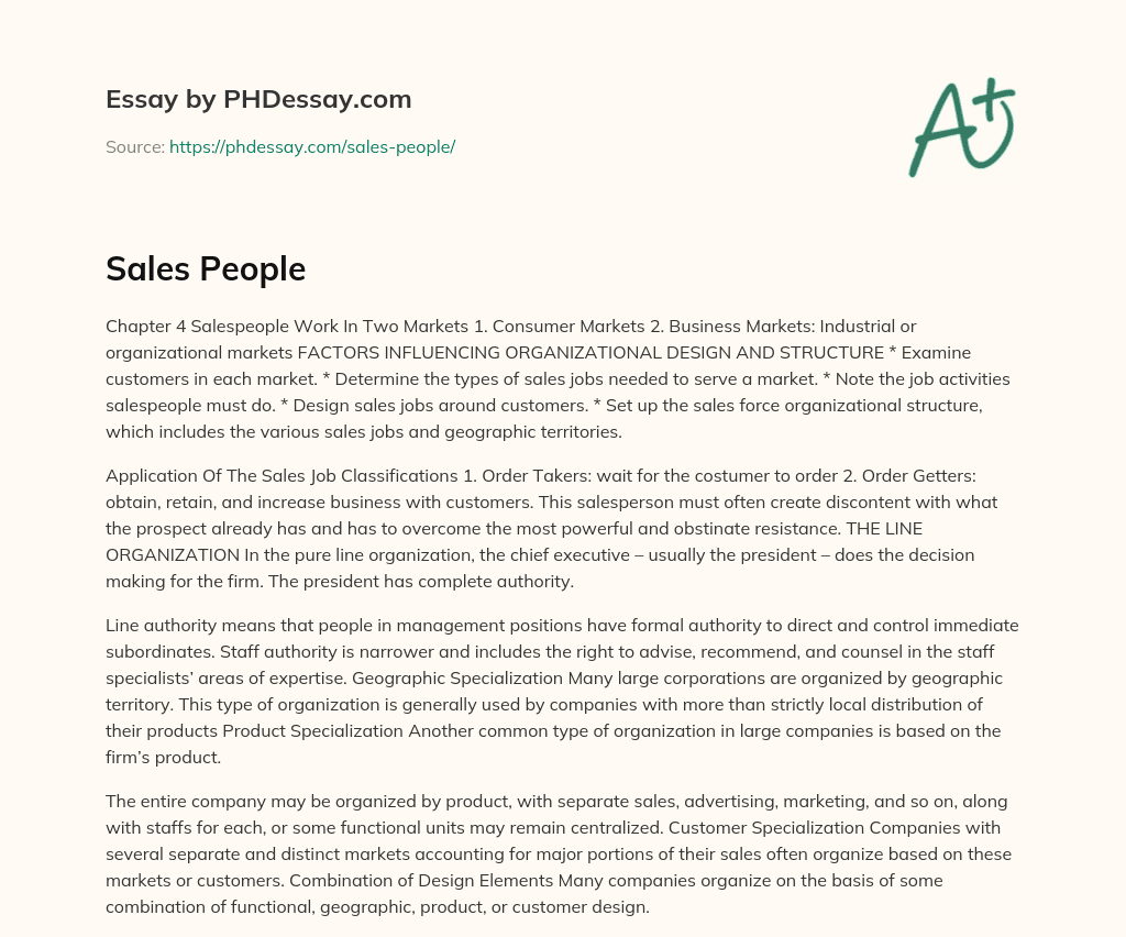 Salesforce Design and Organizational Structure for Consumer and Business Markets essay