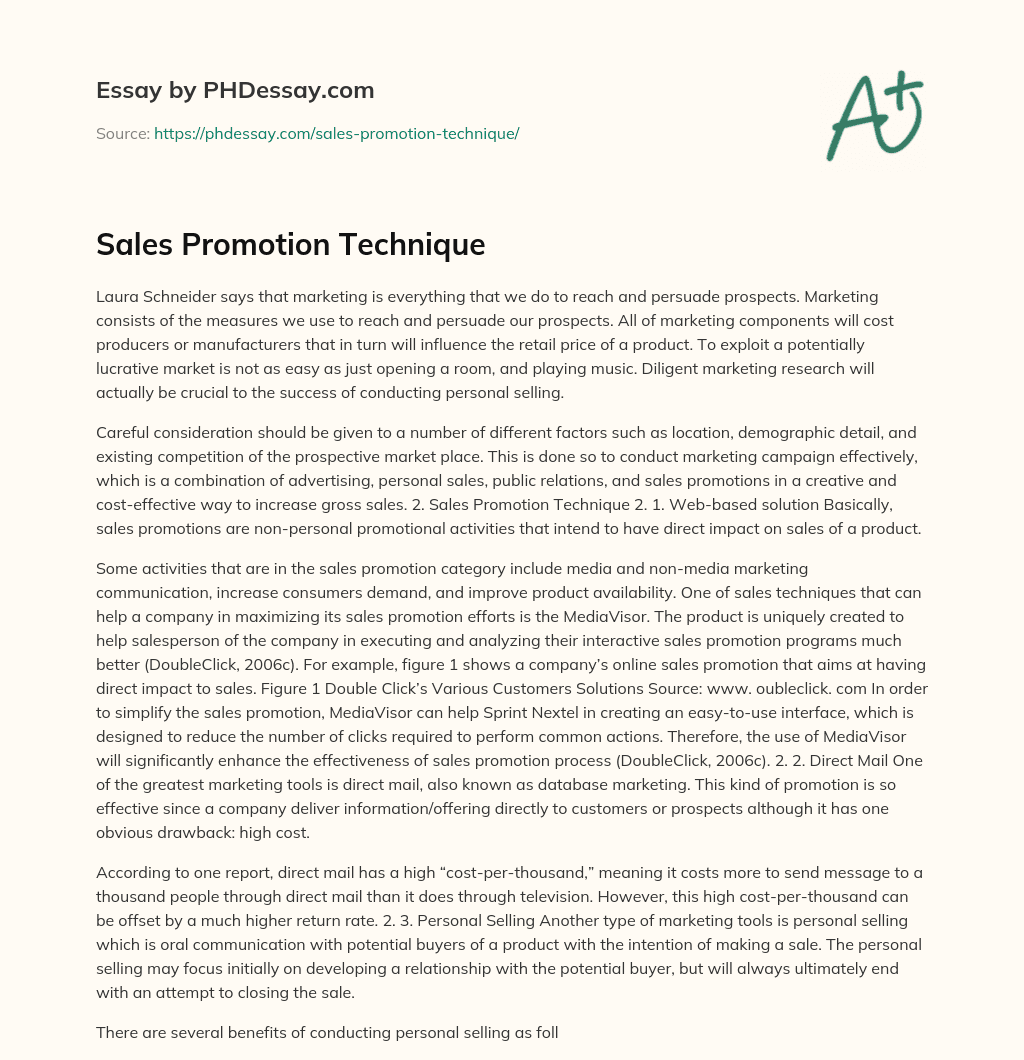 Sales Promotion Technique essay