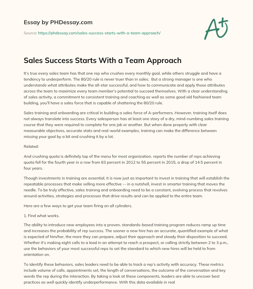 Sales Success Starts With a Team Approach essay