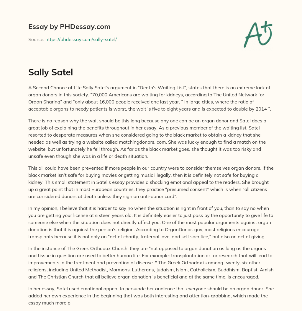 The Urgent Need for Organ Donors in Society essay