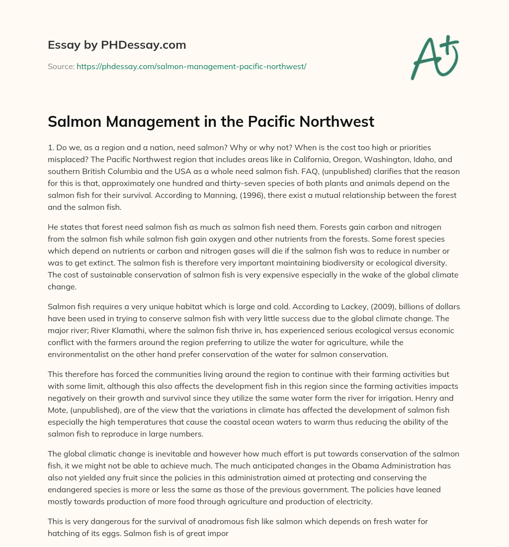 Salmon Management in the Pacific Northwest essay