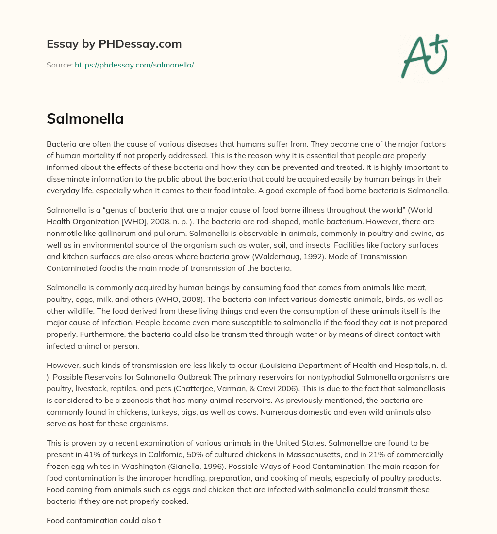 The Importance of Informing the Public about Food Borne Bacteria and Salmonella essay