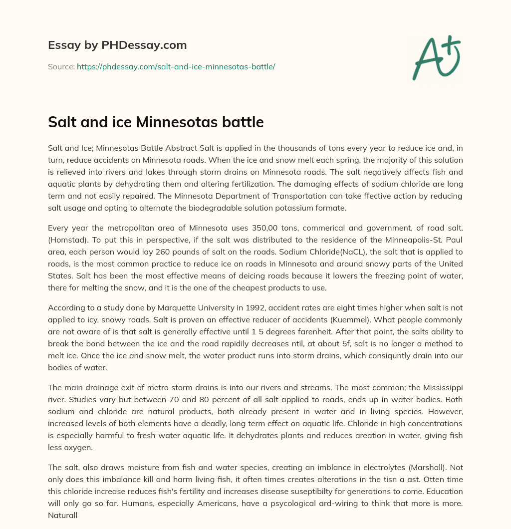 Salt and ice Minnesotas battle essay