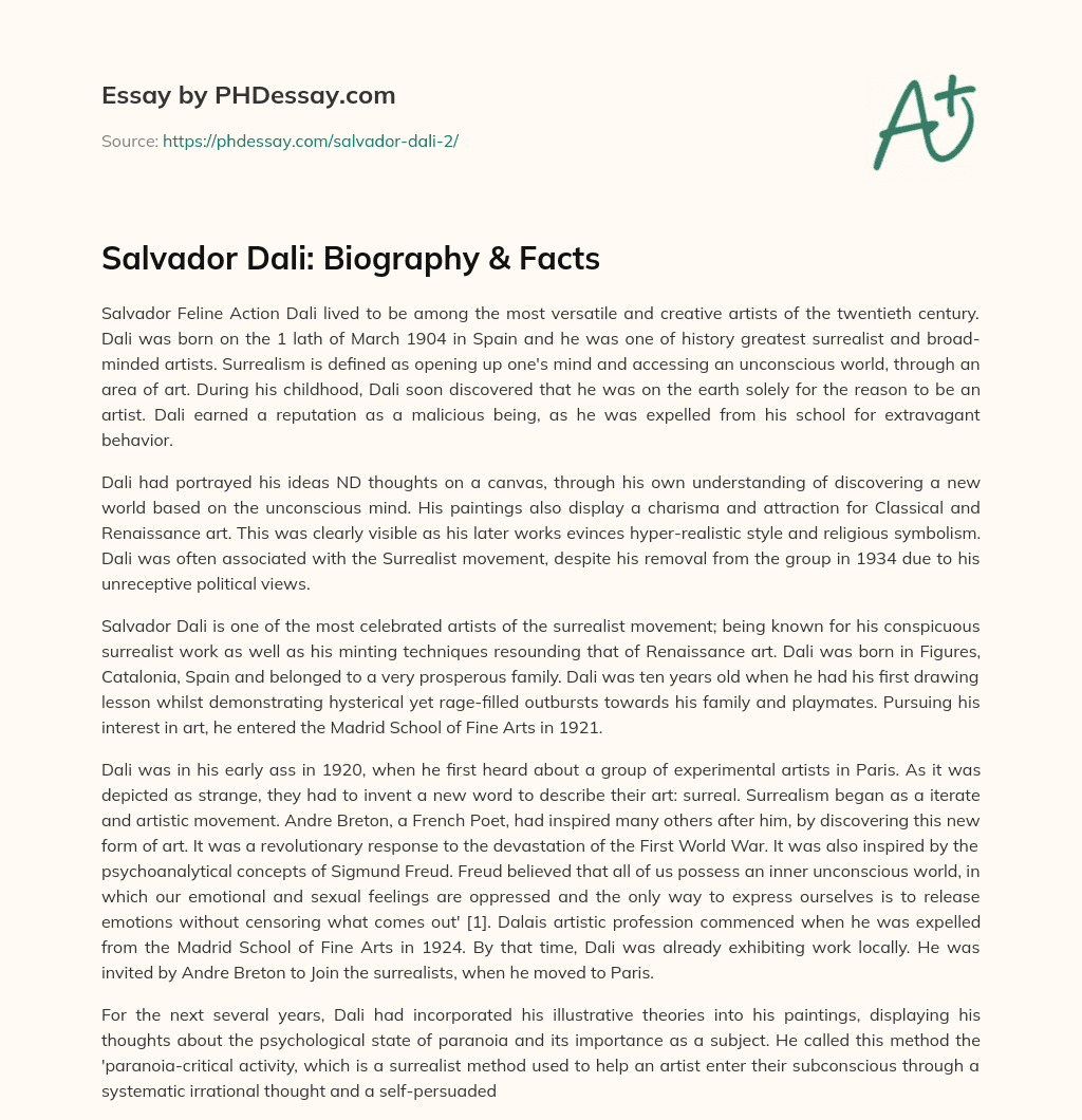 Salvador Dali: Biography & Facts essay