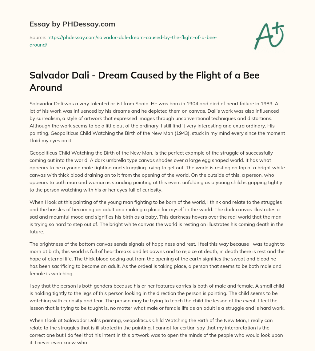 Salvador Dali – Dream Caused by the Flight of a Bee Around essay