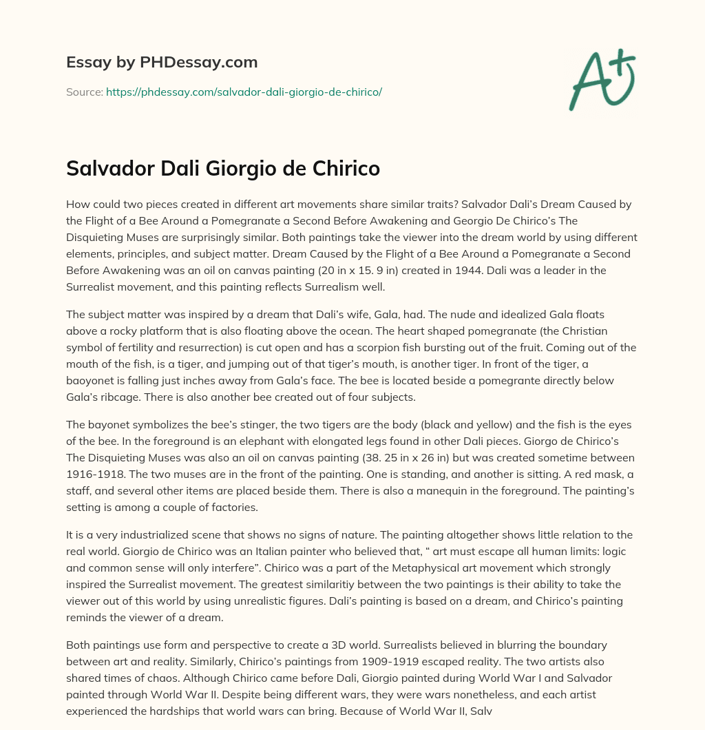 Salvador Dali Giorgio de Chirico essay