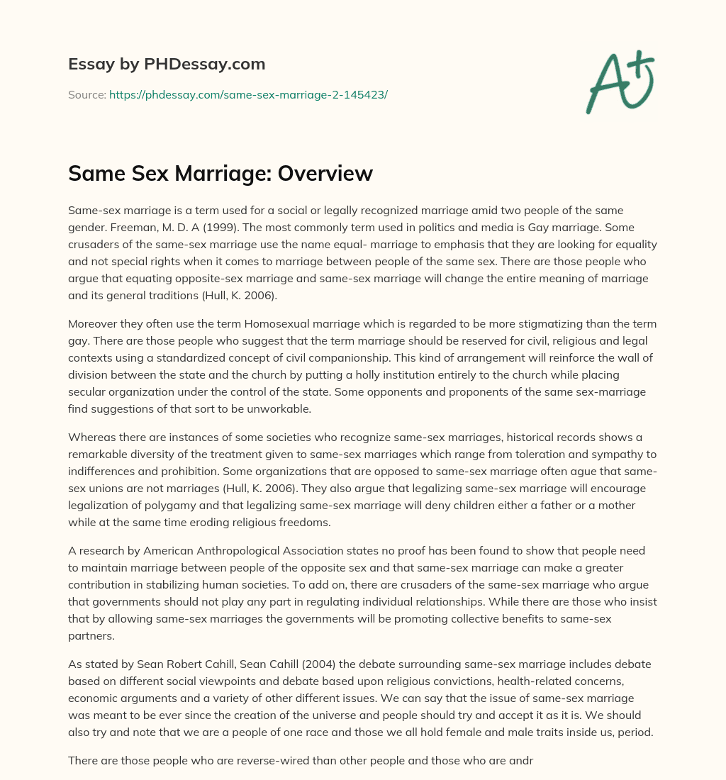 Same Sex Marriage: Overview essay