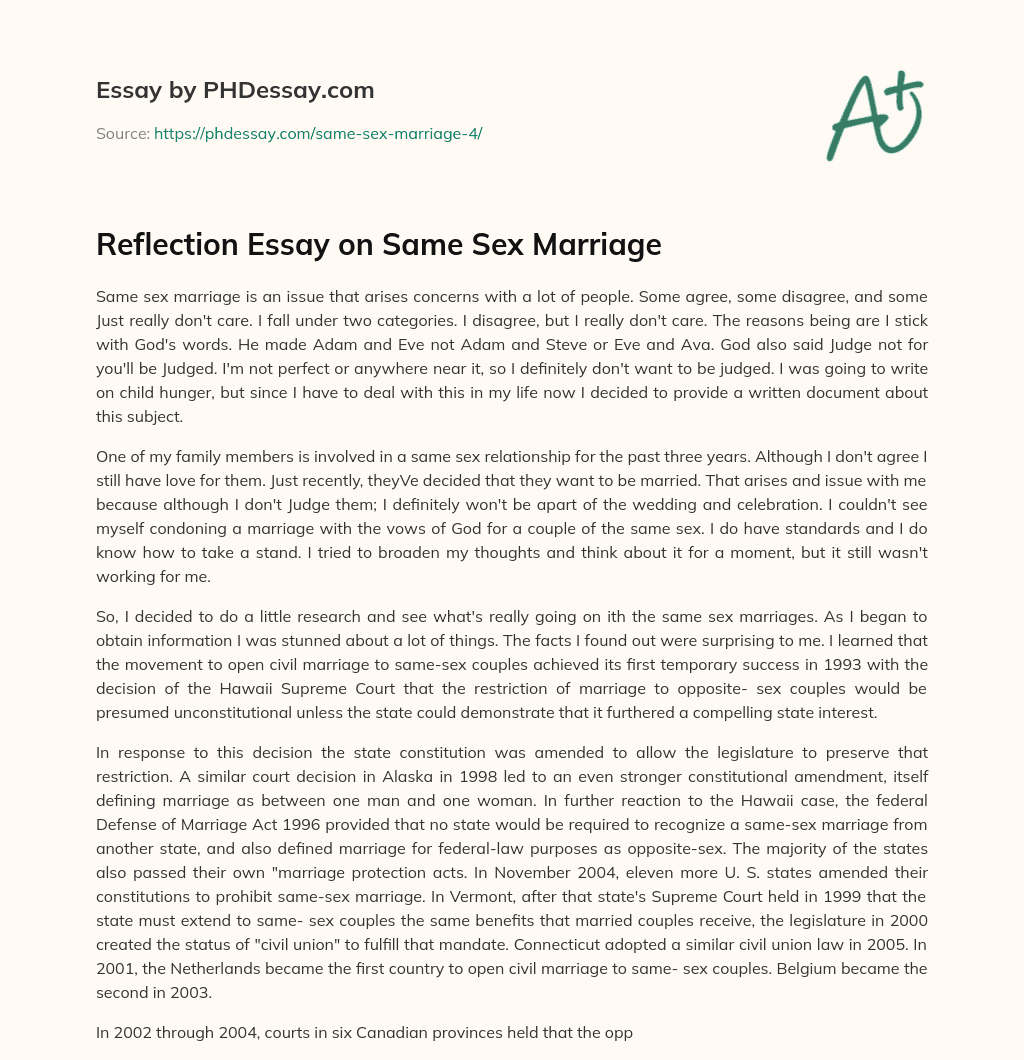 Reflection Essay on Same Sex Marriage essay