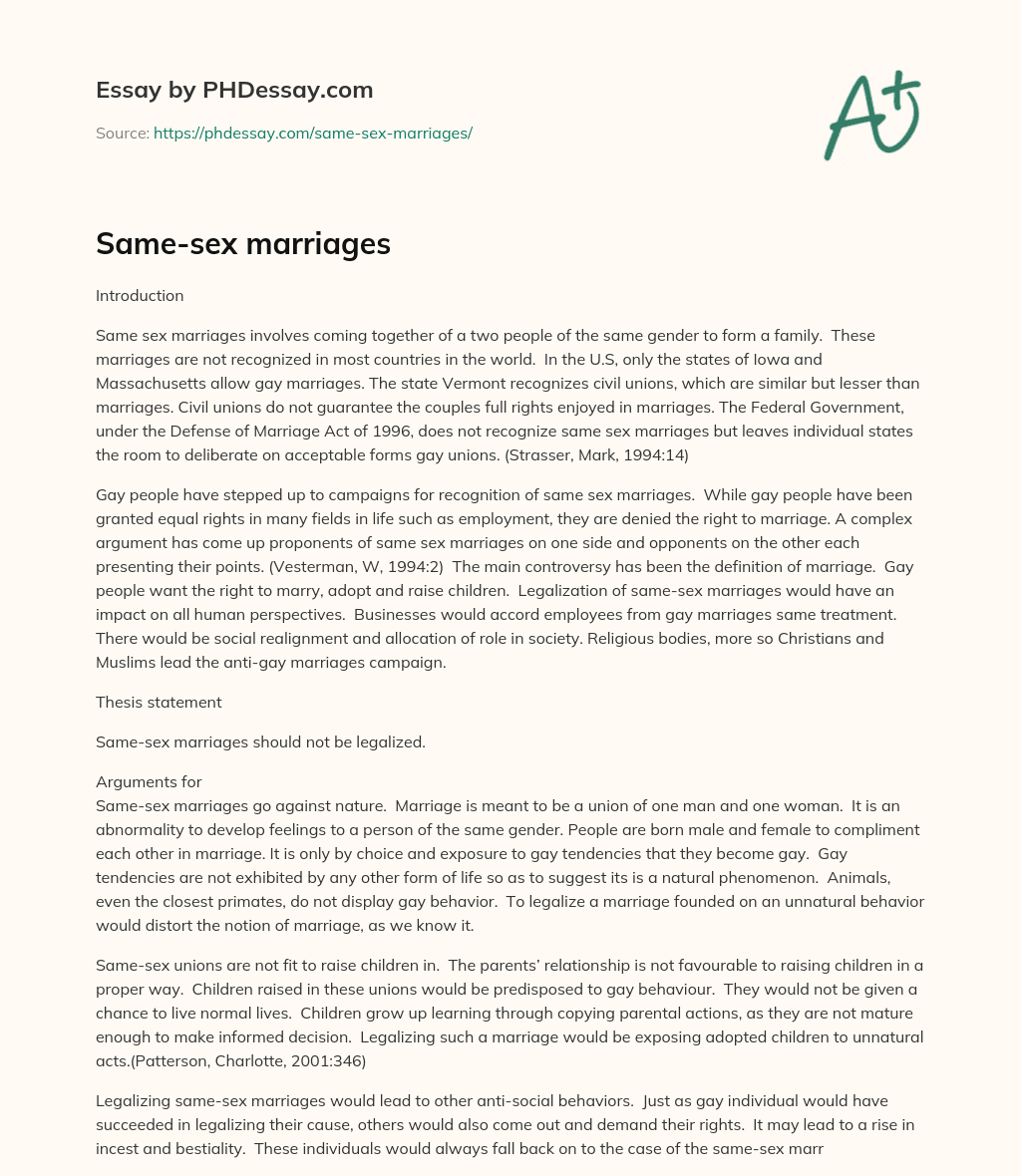 Same-sex marriages essay