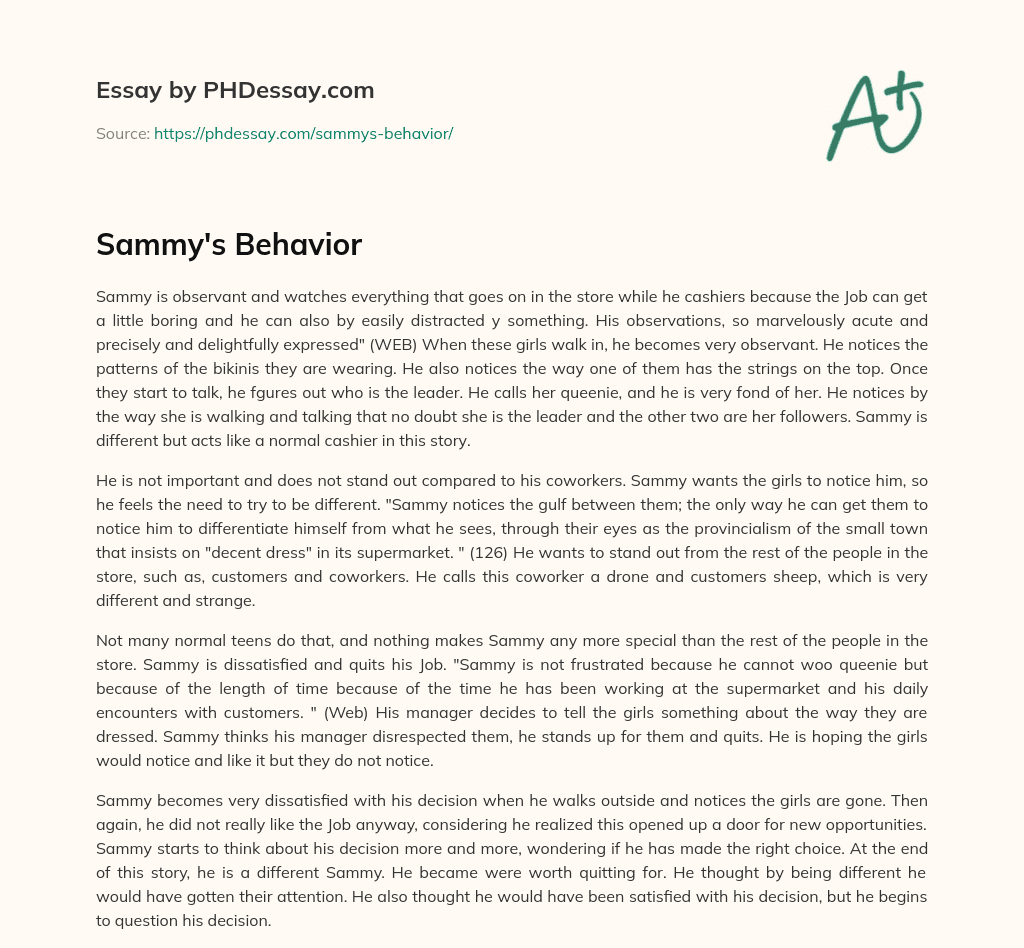 Sammy’s Behavior essay