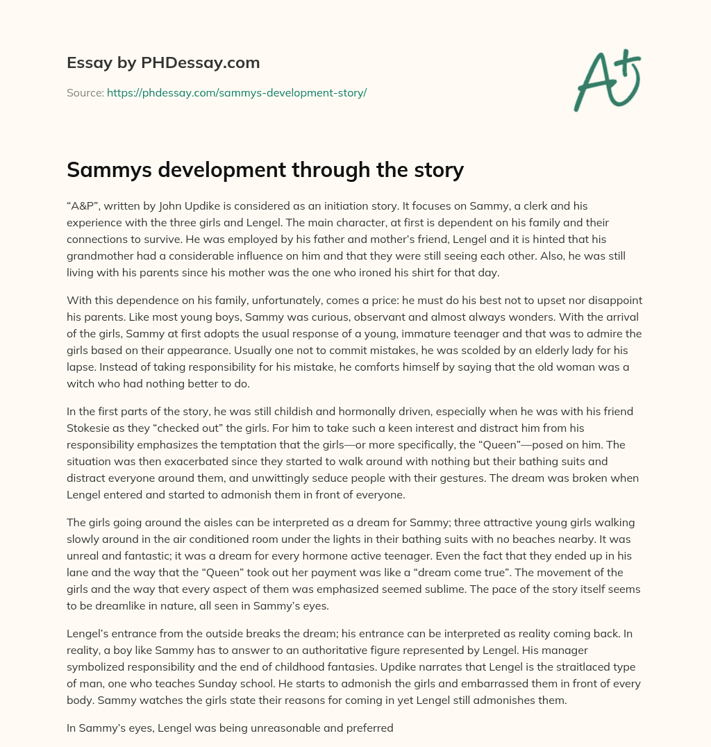 Sammys development through the story essay