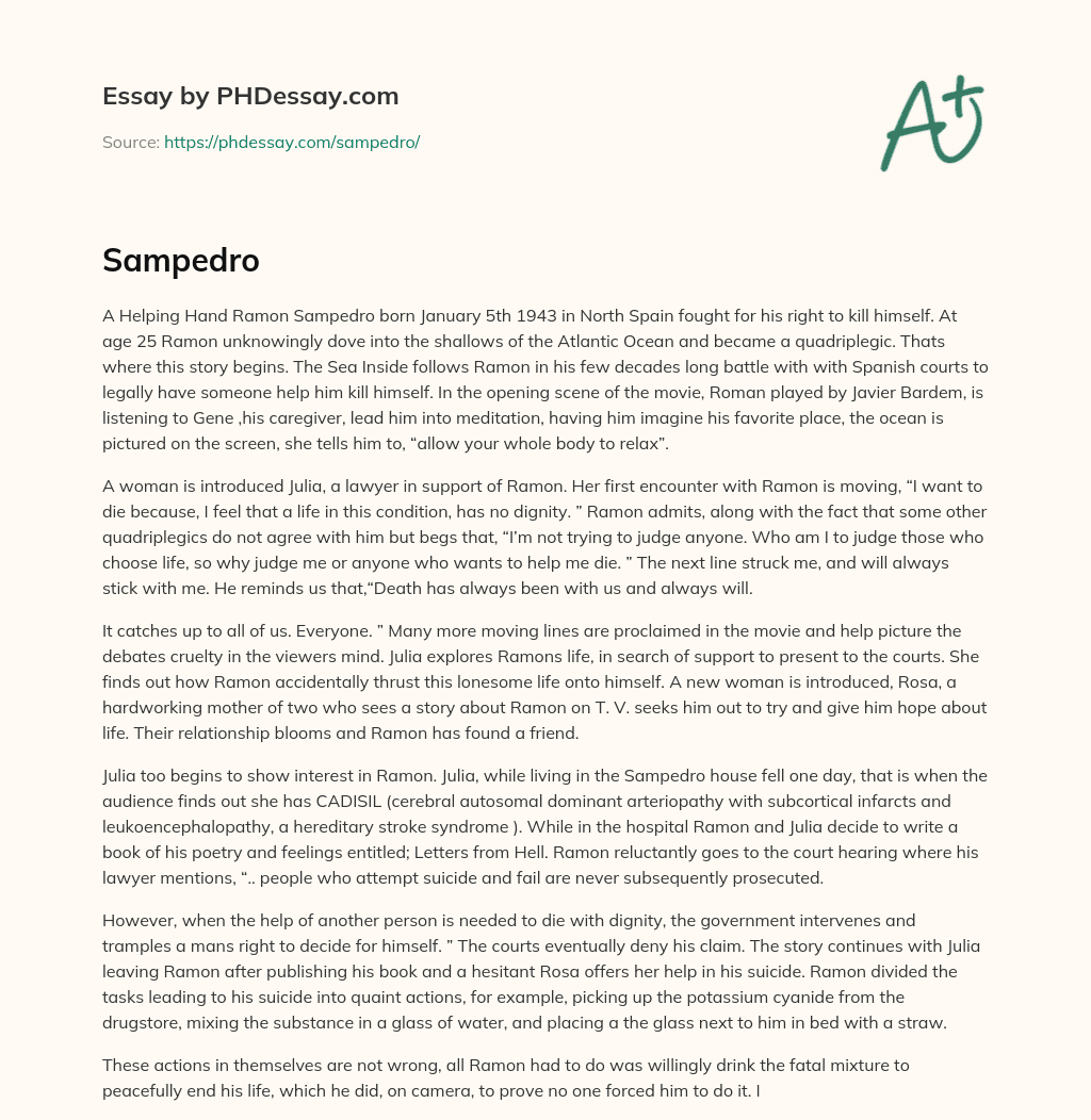 The Sea Inside: Ramon Sampedro’s Fight for the Right to Die essay